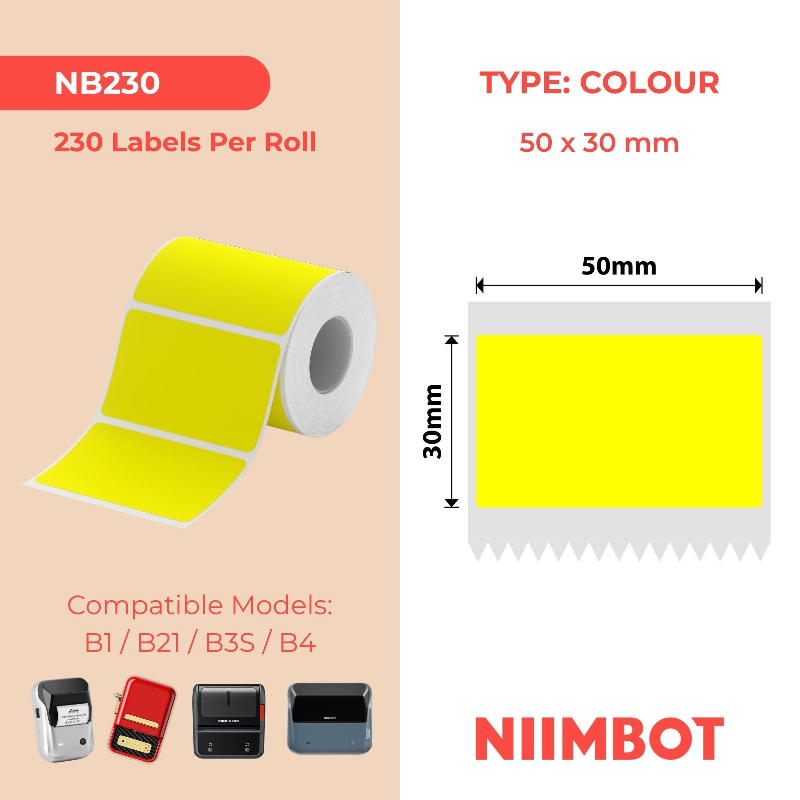 NB230 - NIIMBOT - B1 / B21 / B3S - 50*30MM - 230 GEEL TERMIESE ETIKETTE