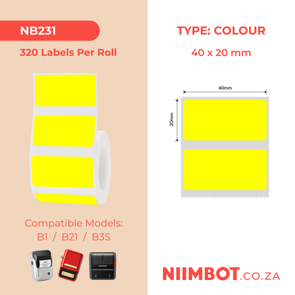 NB231 - NIIMBOT - B1 / B21 / B3S - 40*20MM - 320 YELLOW THERMAL LABELS