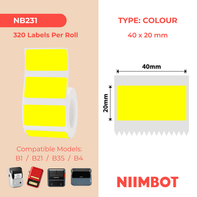 NB231 - NIIMBOT - B1 / B21 / B3S / B4 - 40X20MM - 320 YELLOW THERMAL LABELS