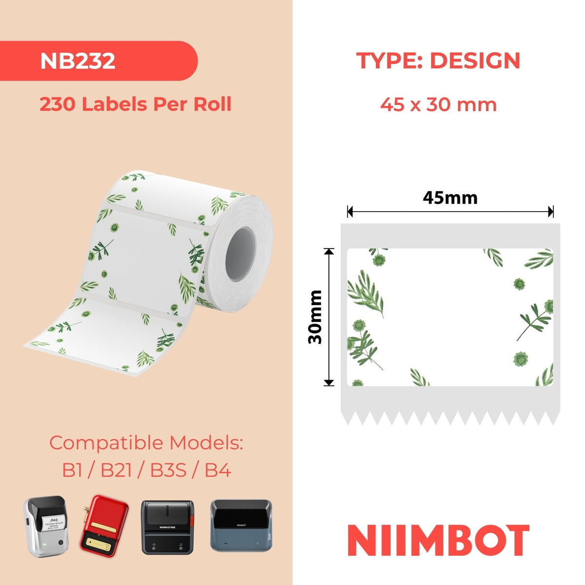 NIIMBOT - B Range - 45x30mm - Plant - 230 Labels