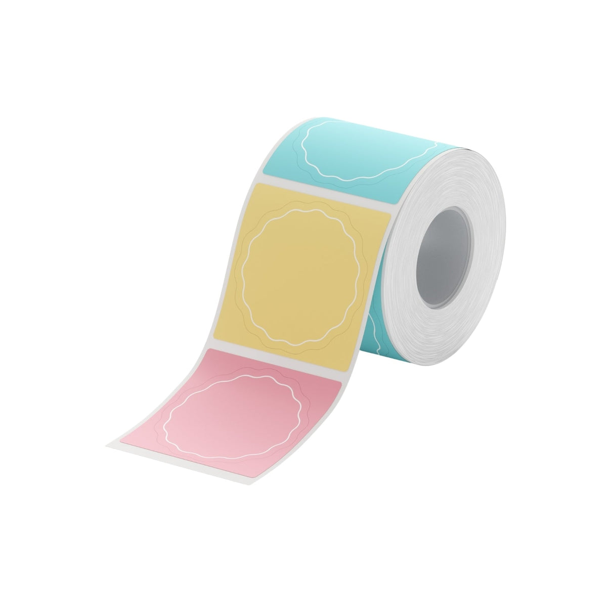 NIIMBOT - B Range - 34x34mm - Wavy Round Pink, Yellow & Blue - 200 Labels