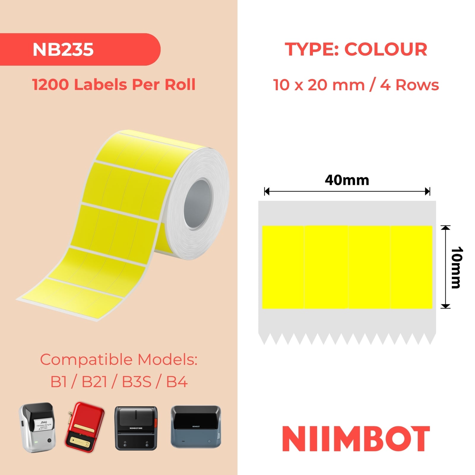 NB235 - NIIMBOT - B1 / B21 / B3S - 40*20MM - (10X20X4)- 300 AMALEBELE EZITHILEYO - YELLOW 