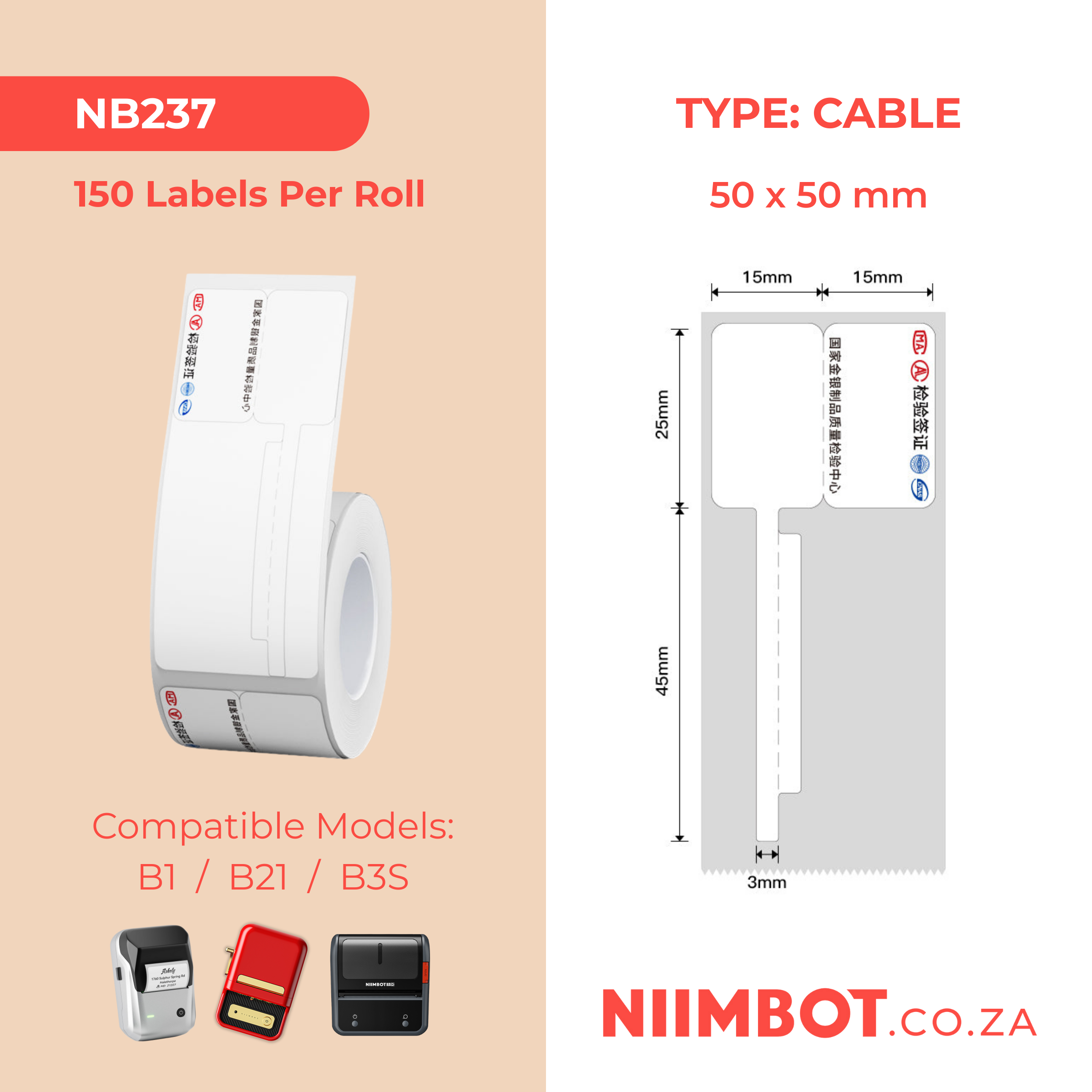 NB237 - NIIMBOT - B1 / B21 / B3S - 50*50MM - 150 THERMAL LABELS - ANIMAL DESIGN