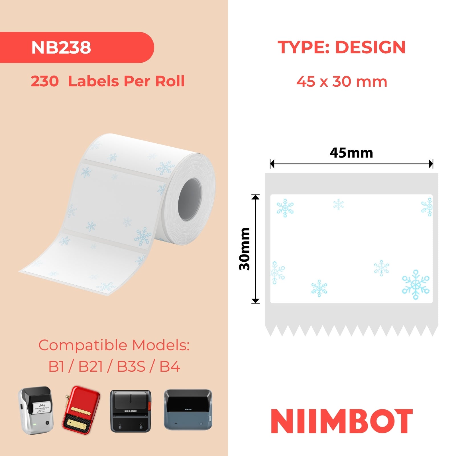 I-NB238 - NIIMBOT - B1 / B21 / B3S - 45*30MM - 230 AMALEBO NGOKUQHUBEKA NGAMUNYE - I-SNOW BLUE DESIGN 