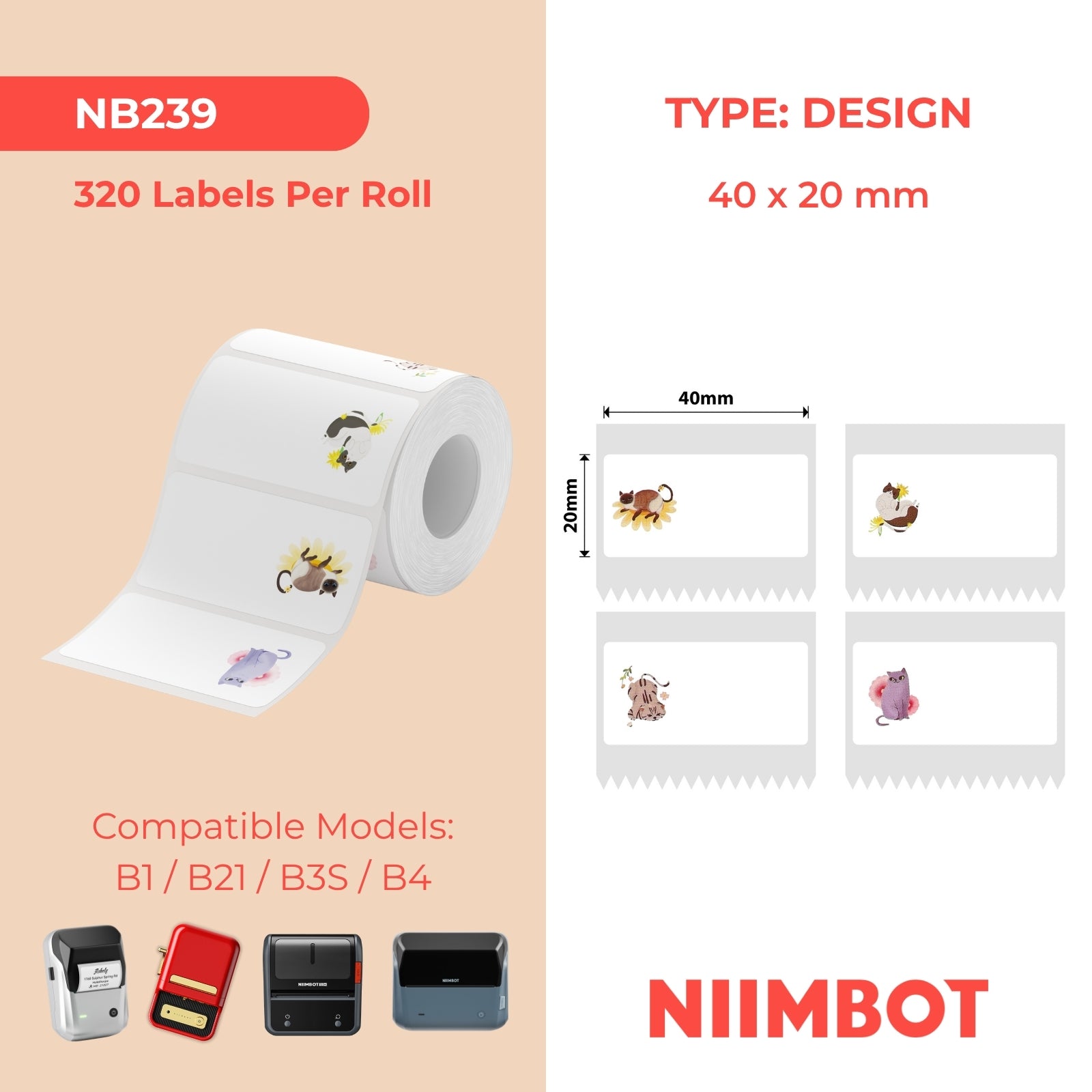 NB239 - NIIMBOT - B1 / B21 / B3S - 40*20MM - 320 AMALEBO NGOKUQONGQWA NGAWOMUNYE - UKWENZIWA KWECAT
