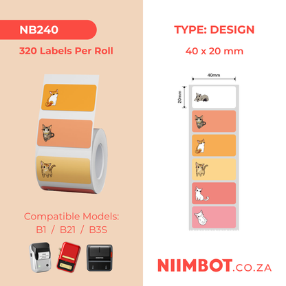NB240 - NIIMBOT - B1 / B21 / B3S - 40*20MM - 320 RED/ORANGE THERMAL LABELS - CAT DESIGN