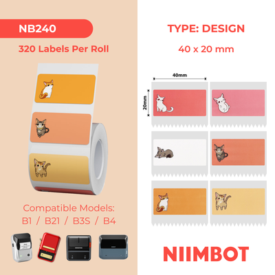 I-NB240 - NIIMBOT - B1 / B21 / B3S - 40*20MM - 320 AMALEBO OKUSHISA OKUBOMVU/OORANGE - UKWENZIWA KWECATI 