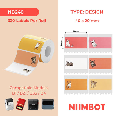 I-NB240 - NIIMBOT - B1 / B21 / B3S - 40*20MM - 320 AMALEBO OKUSHISA OKUBOMVU/OORANGE - UKWENZIWA KWECATI 
