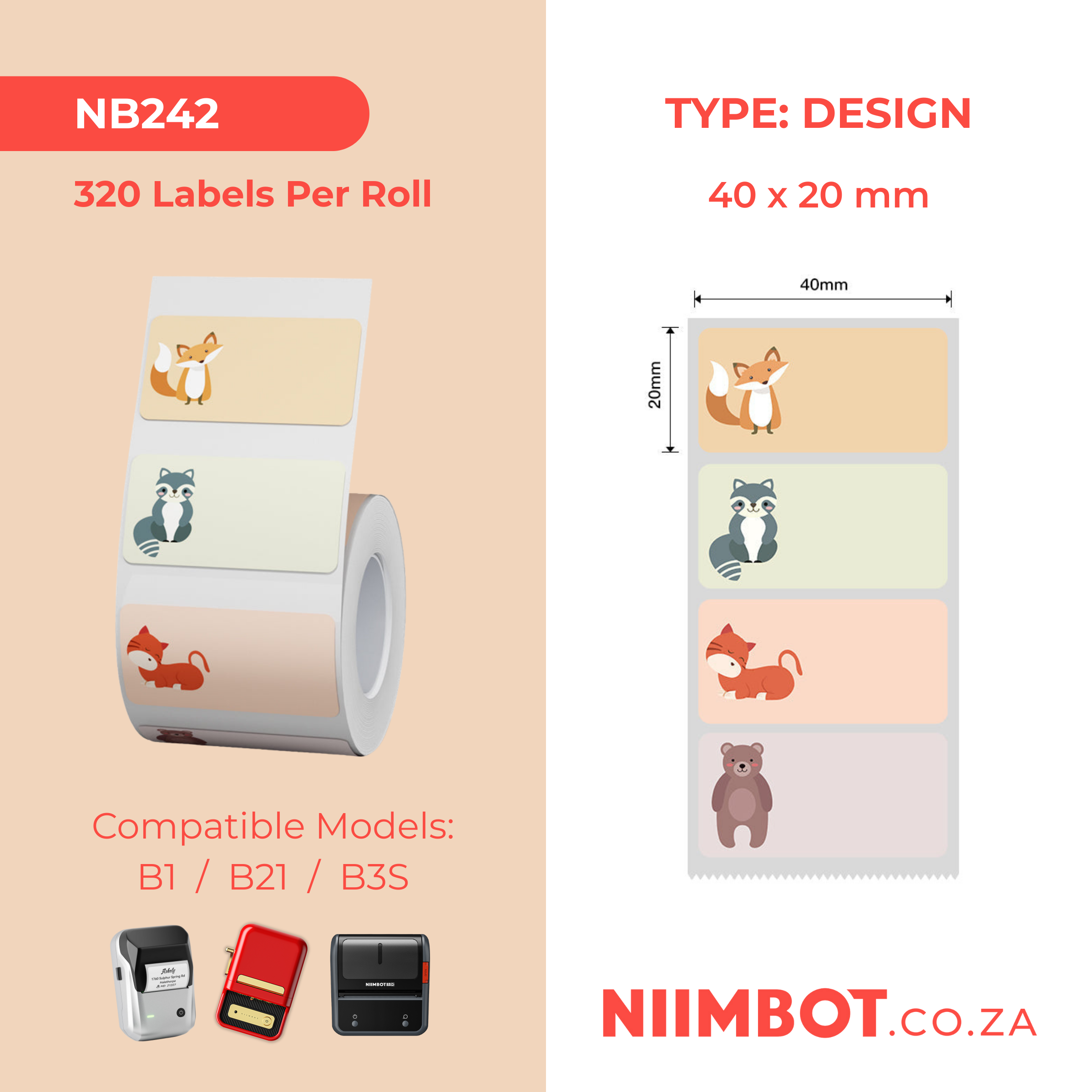 NB241 - NIIMBOT - B1 / B21 / B3S - 40*20MM - 320 LABELS PER ROLL - DUCK DESIGN