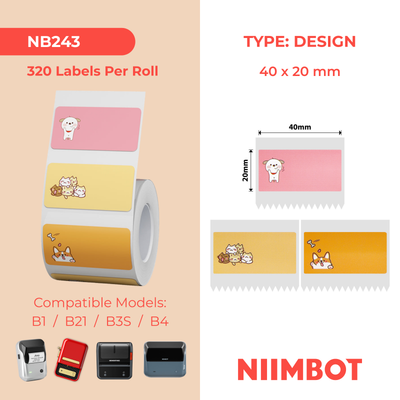 NB243 - NIIMBOT - B1 / B21 / B3S / B4 - 40X20MM - 320 PINK & ORANGE, CAT & DOG LABELS