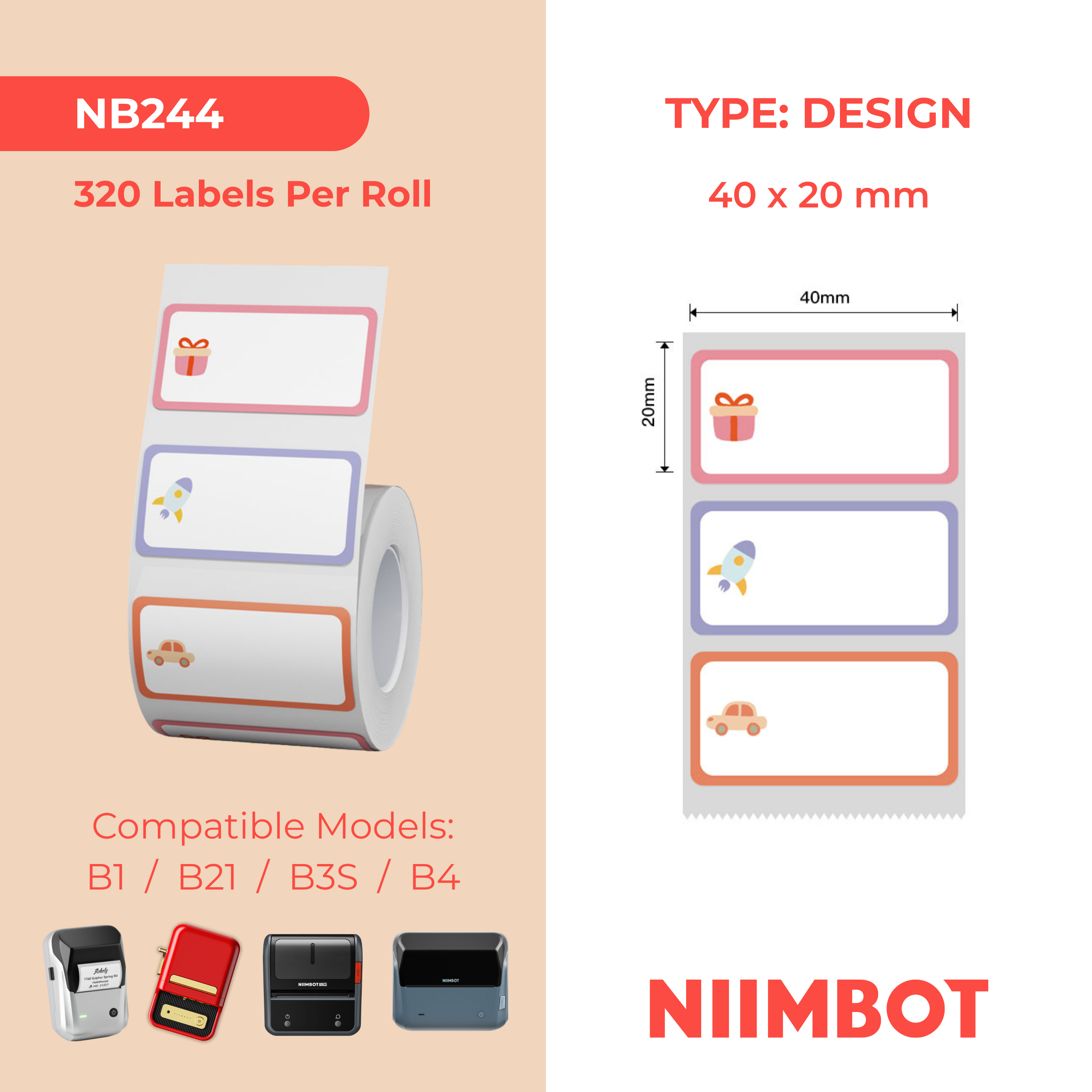 NB244 - NIIMBOT - B1 / B21 / B3S / B4 - 40X20MM - 320 TOY LABELS