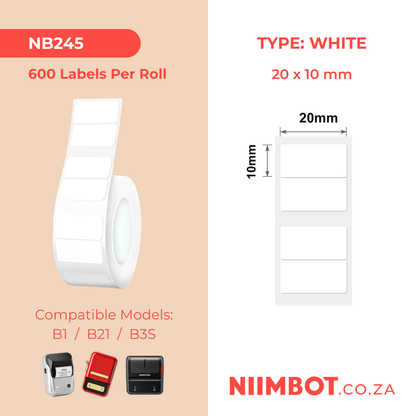 NB245 - NIIMBOT - B1 / B21 / B3S - 20*10MM/2R - 600 WHITE THERMAL LABELS