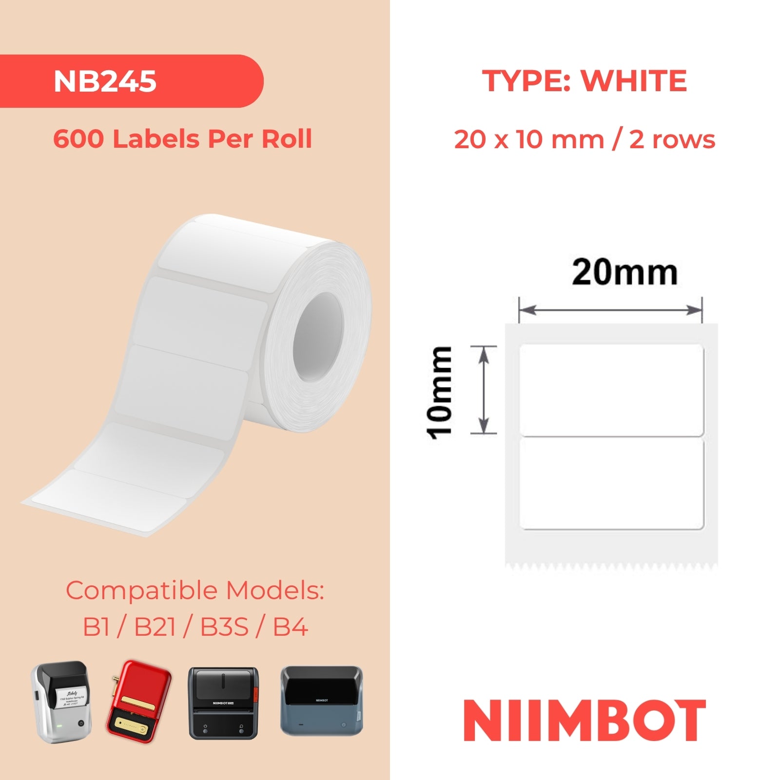 I-NB245 - NIIMBOT - B1 / B21 / B3S - 20*10MM/2R - 600 AMALEBO EMHLOPHE OKUTHETHAYO