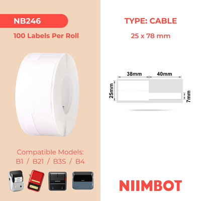 NB246 - NIIMBOT - B1 / B21 / B3S / B4 - 25X78MM - 100 WHITE CABLE LABELS