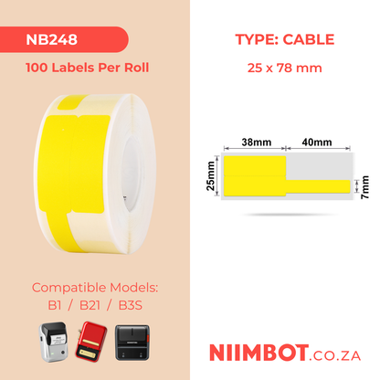 NB248 - NIIMBOT - B1 / B21 / B3S - 25*78MM - 100 LABELS PER ROLL - CABLE / JEWELLERY - YELLOW