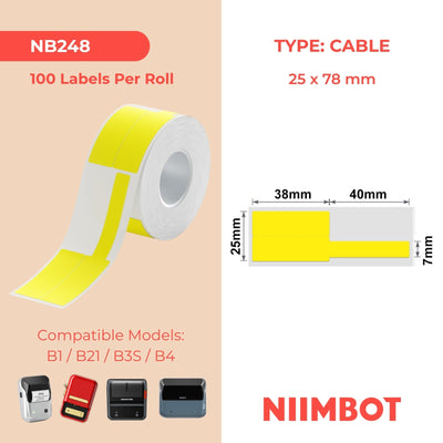 NIIMBOT - B Range - 25x78mm - Yellow Cable - 100 Labels
