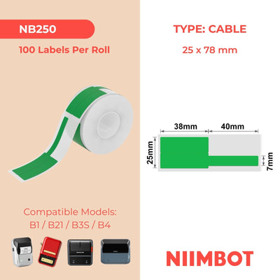 NIIMBOT - B Range - 25x78mm - Green Cable - 100 Labels