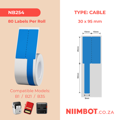 NB254 - NIIMBOT - B1 / B21 / B3S - R03F - 30*95MM (30X45+50X9) - 80 BLUE THERMAL LABELS - CABLE DESIGN