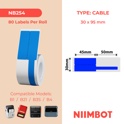NB254 - NIIMBOT - B1 / B21 / B3S - R03F - 30*95MM (30X45+50X9) - 80 AMALEBO OKUTHETHA OKUBLUE - UKWENZIWA KWECABLE