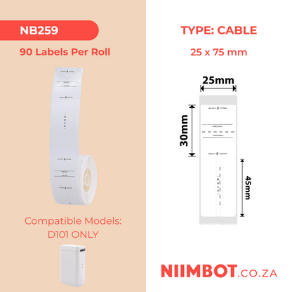 NB259 - NIIMBOT - D101 ONLY - R02T-25*75 - 90 LABELS PER ROLL - JEWELLERY TAG ETERNAL DESIGN