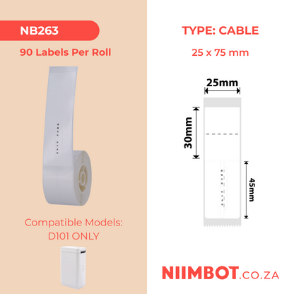 NB263 - NIIMBOT - D101 ONLY - R02T - 25MM*75MM -  90 LABELS PER ROLL -  JEWELLERY VOID DESIGN
