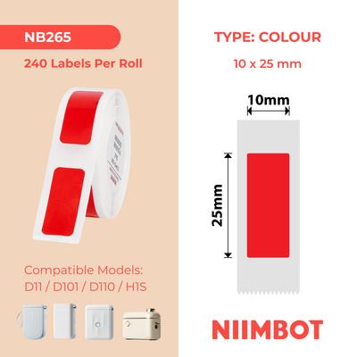 NB265 - NIIMBOT - D11 / D101 / D110 / H1S - 10X25MM - 240 RED LABELS