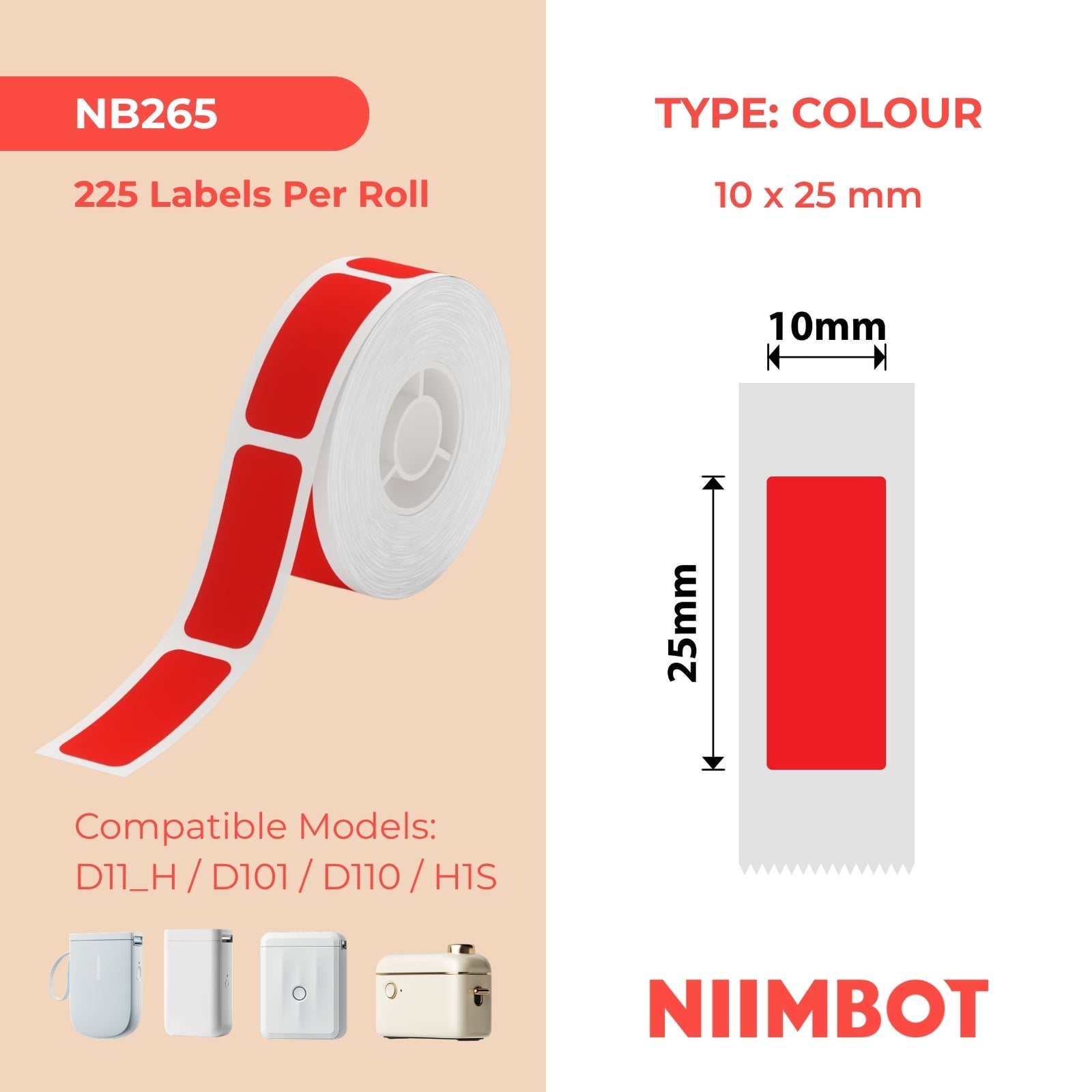 NIIMBOT - D Range - 10x25mm - Red - 225 Labels