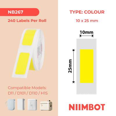NB267 - NIIMBOT - D11 / D101 / D110 / H1S - 10X25MM - 240 YELLOW LABELS