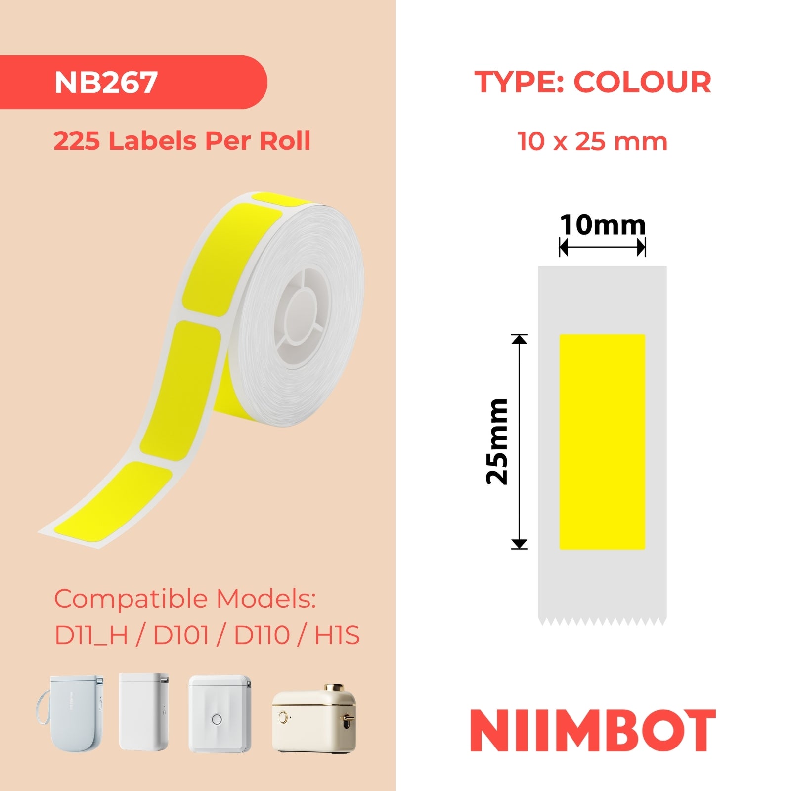 NIIMBOT - D Range - 10x25mm - Yellow - 225 Labels