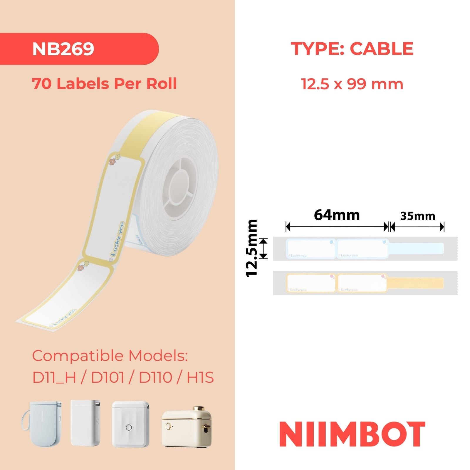 NB269 - NIIMBOT - D11 / D101 / D110 - R12.5*99 - 70 ETIKETTE PER ROL - LUCKY YOU DESIGN