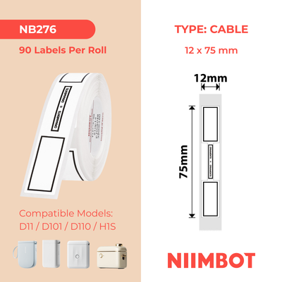 NB276 - NIIMBOT - D11 / D101 / D110 / H1S - 12X75MM - 90 SIMPLE CABLE LABELS