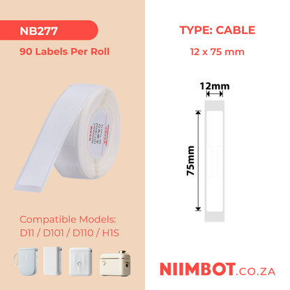 NB277 - NIIMBOT - D11 / D101 / D110 - R12*75 - 90 LABELS PER ROLL - JEWELLERY - WHITE