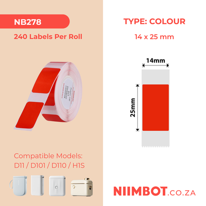 NB278 - NIIMBOT - D11 / D101 / D110 - R14*25 - 240 ETIKETTE PER ROL - ROOI ONTWERP