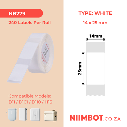 NB279 - NIIMBOT - D11 / D101 / D110 - R14*25 - 240 LABELS PER ROLL - WHITE