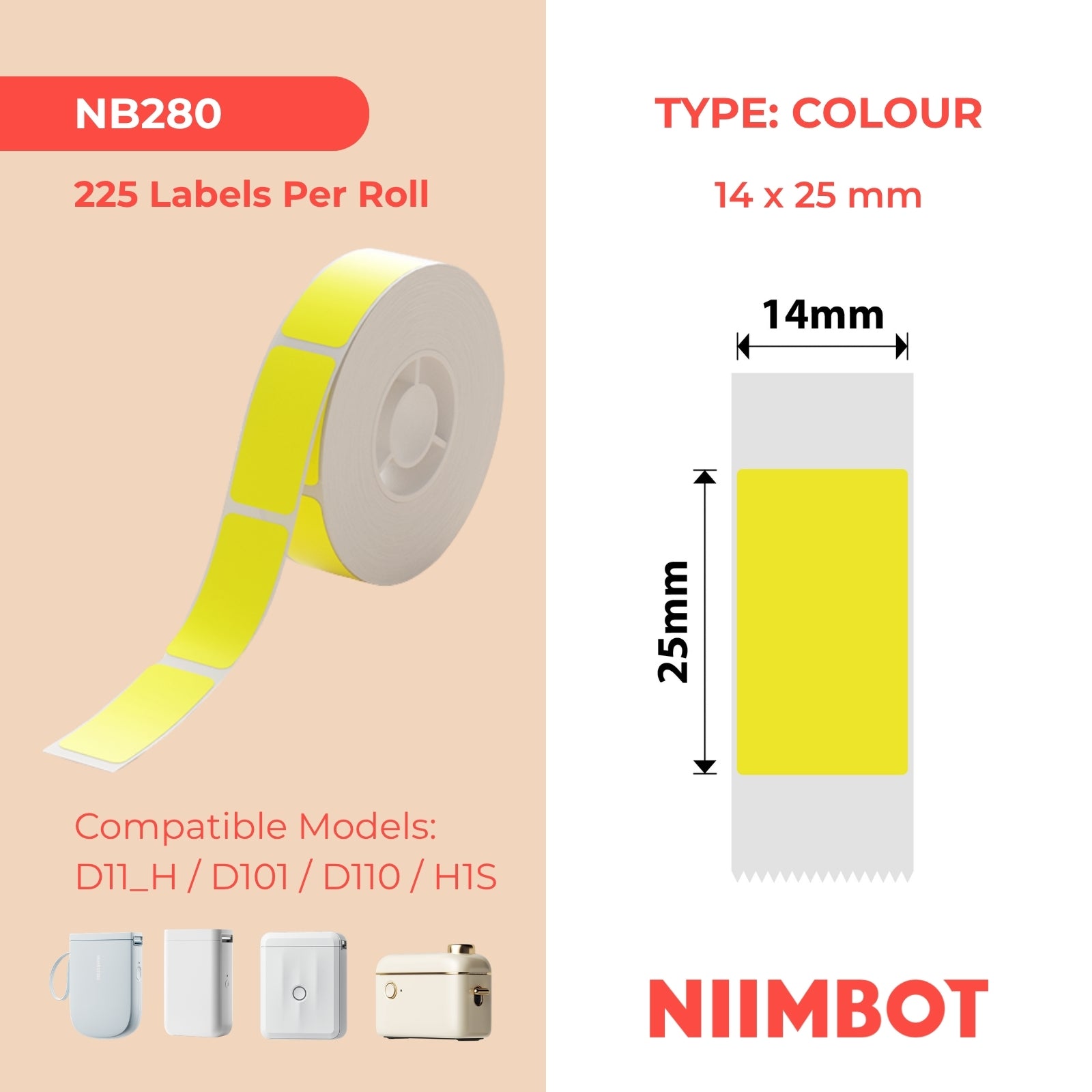 NIIMBOT - D Range - 14x25mm - Yellow - 225 Labels