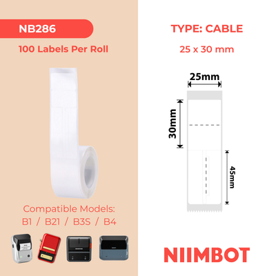 NB286 - NIIMBOT - B1 / B21 / B3S - T25*30+45 - 100 ETIKETTE PER ROL - JUWELE - WIT