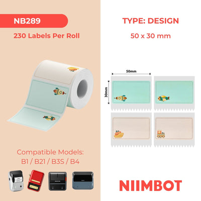 NB289 - NIIMBOT - B1 / B21 / B3S - R50*30 - 230 ETIKETTE PER ROL - KINDERDROOMONTWERP