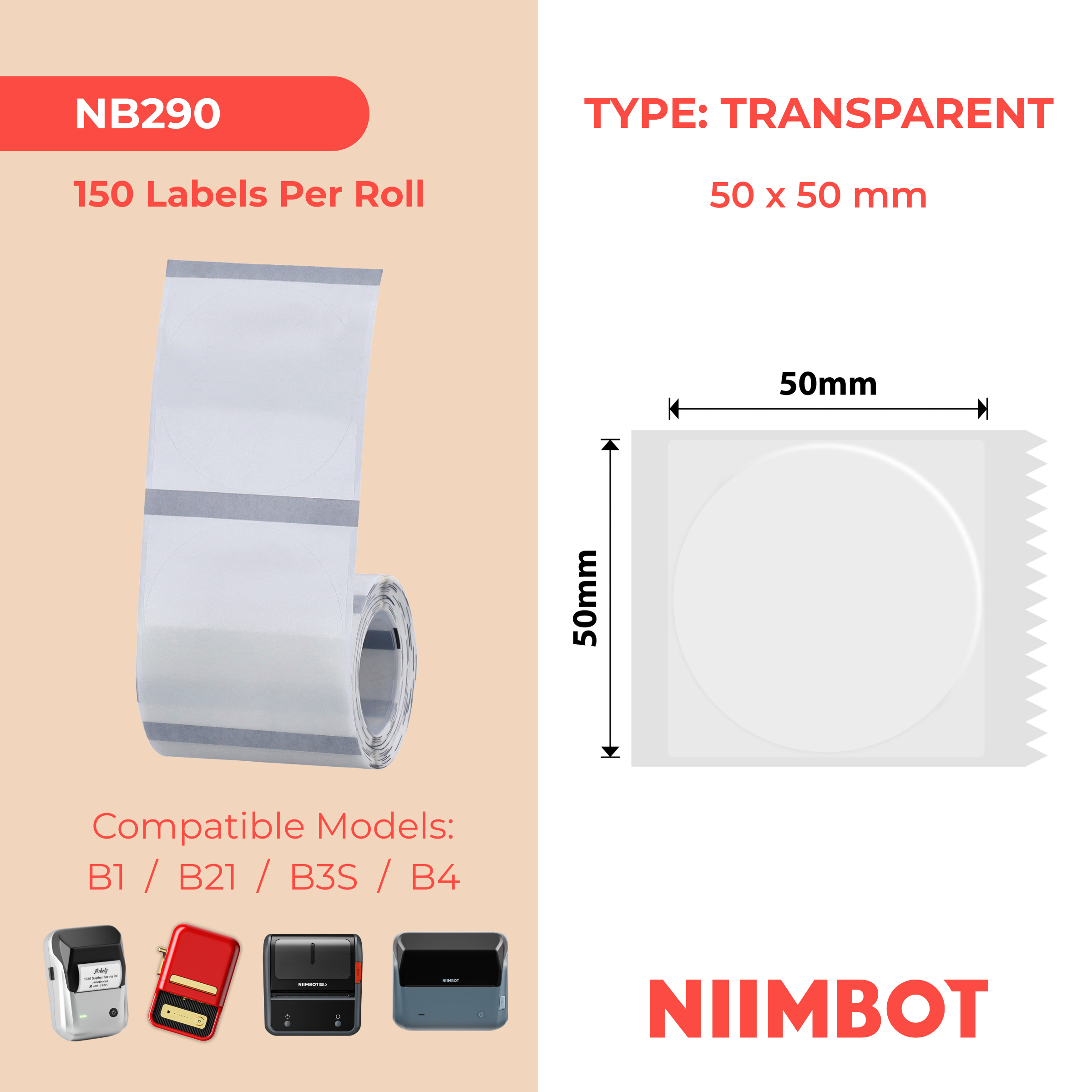 I-NB290 - NIIMBOT - B1 / B21 / B3S - TT50*50MM - 150 AMALEBO NGOKUQONGA NGAMUNYE - UMULUNGU - ANGABONAKALI