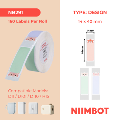 NB291 - NIIMBOT - D11 / D101 / D110 - R14*40 - 160 ETIKETTE PER ROL - SLEEPY ANIMALS ONTWERP