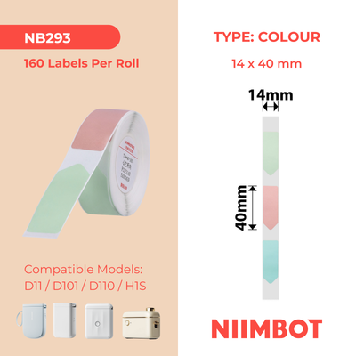 NB293 - NIIMBOT - D11 / D101 / D110 / H1S - 14X40MM - 160 STATIONARY ARROW SHAPE COLOUR LABELS