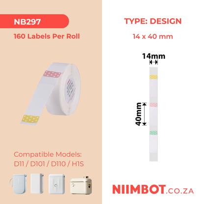NB297 - NIIMBOT - D11 / D101 / D110 / H1S - R14*40 - 160 LABELS PER ROLL - POLKA DOTS DESIGN