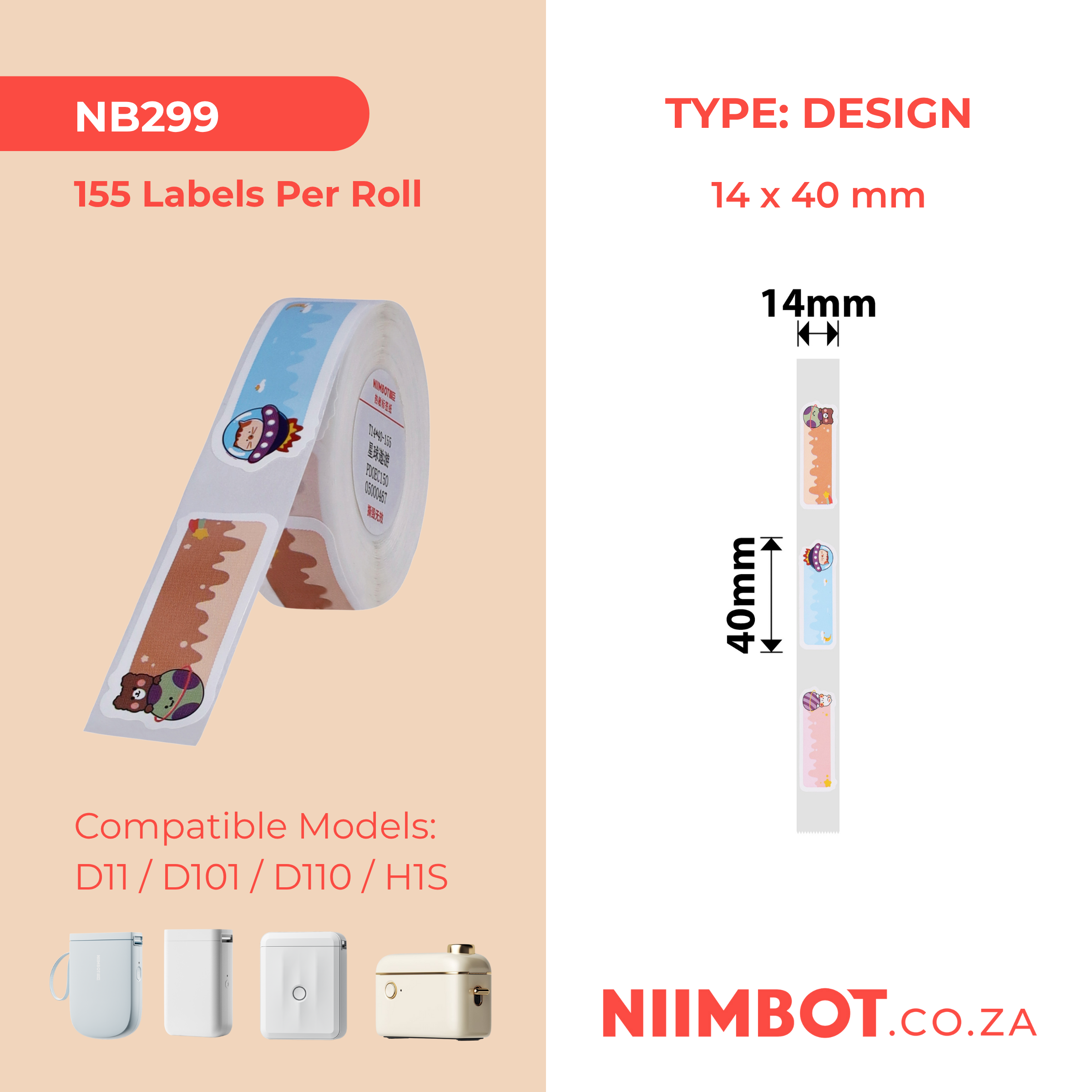 I-NB299 - NIIMBOT - D11 / D101 / D110 - 14*40MM - 155 AMALEBO NGOKUQHUBEKA NGAMUNYE - UKWENZIWA KWE-PLANET TOUR