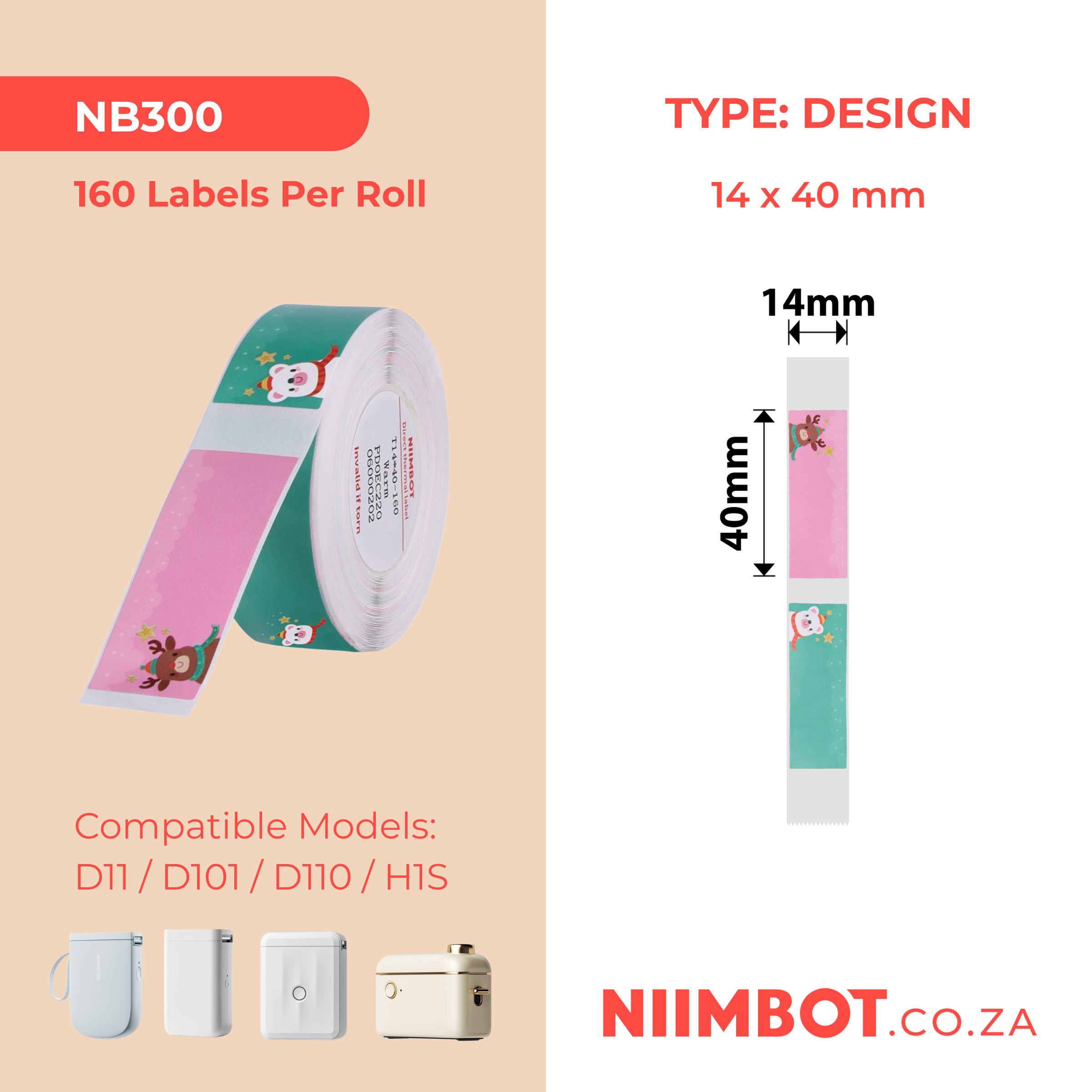 NB300 - NIIMBOT - D11 / D101 / D110 - R14*40 - 160 AMALEBO NGOKUQONGA NGAMUNYE - UMBALA WEZILWANE