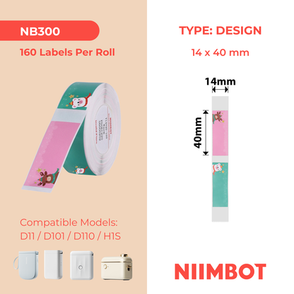 NB300 - NIIMBOT - D11 / D101 / D110 / H1S - R14X40MM - 160 LABELS PER ROLL - COLOUR ANIMALS DESIGN