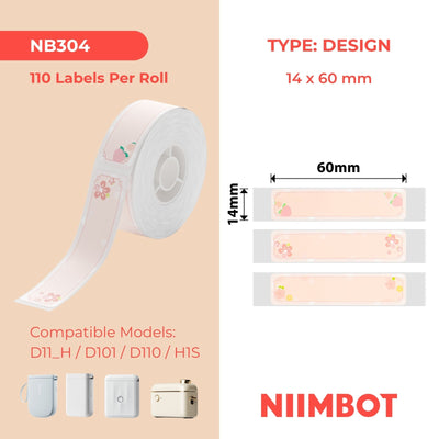 NB304 - NIIMBOT - D11 / D101 / D110 - R14*60 - 110 ETIKETTE PER ROL - KERSIEPIENK ONTWERP