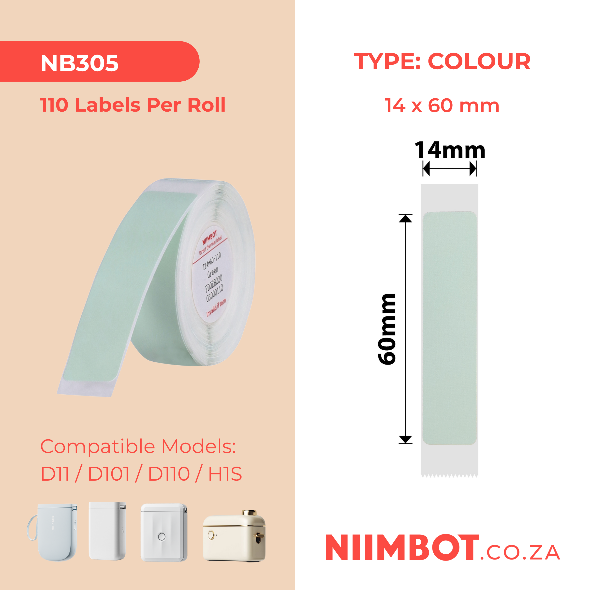 NB305 - NIIMBOT - D11 / D101 / D110 - R14*60 - 110 IMIBHALO NGOKUQONGA NGAMUNYE - UKWENZIWA OKULUHLAZA