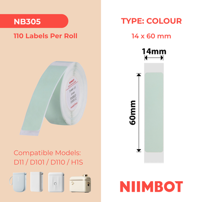 NB305 - NIIMBOT - D11 / D101 / D110 / H1S - R14X60MM - 110 LABELS PER ROLL - GREEN