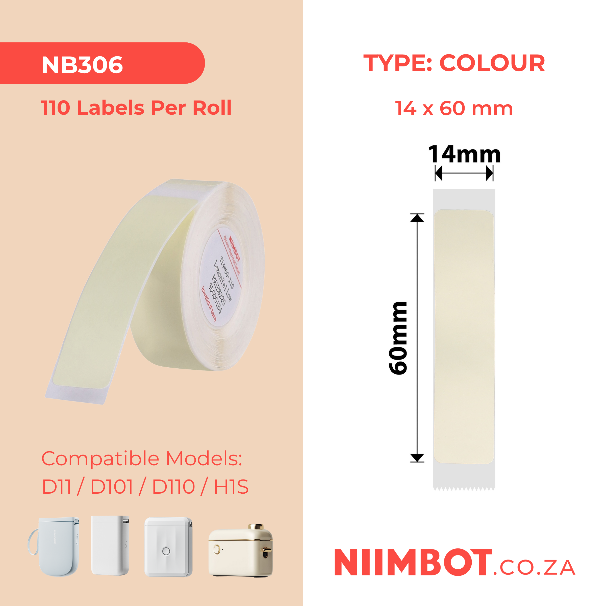 NB306 - NIIMBOT - D11 / D101 / D110 - R14*60 - 110 IMIBHALO NGOKUQHUBEKA NGAMUNYE - UKWENZIWA OKUTHUMELI ILEMON