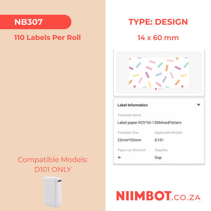 I-NB307 - NIIMBOT - D101 KUPHELA - R14*60 - 110 AMALEBHU NGOKUQONGA NGAWO - - IMIKWE YEPHETHINI ENGAPHAMBILI