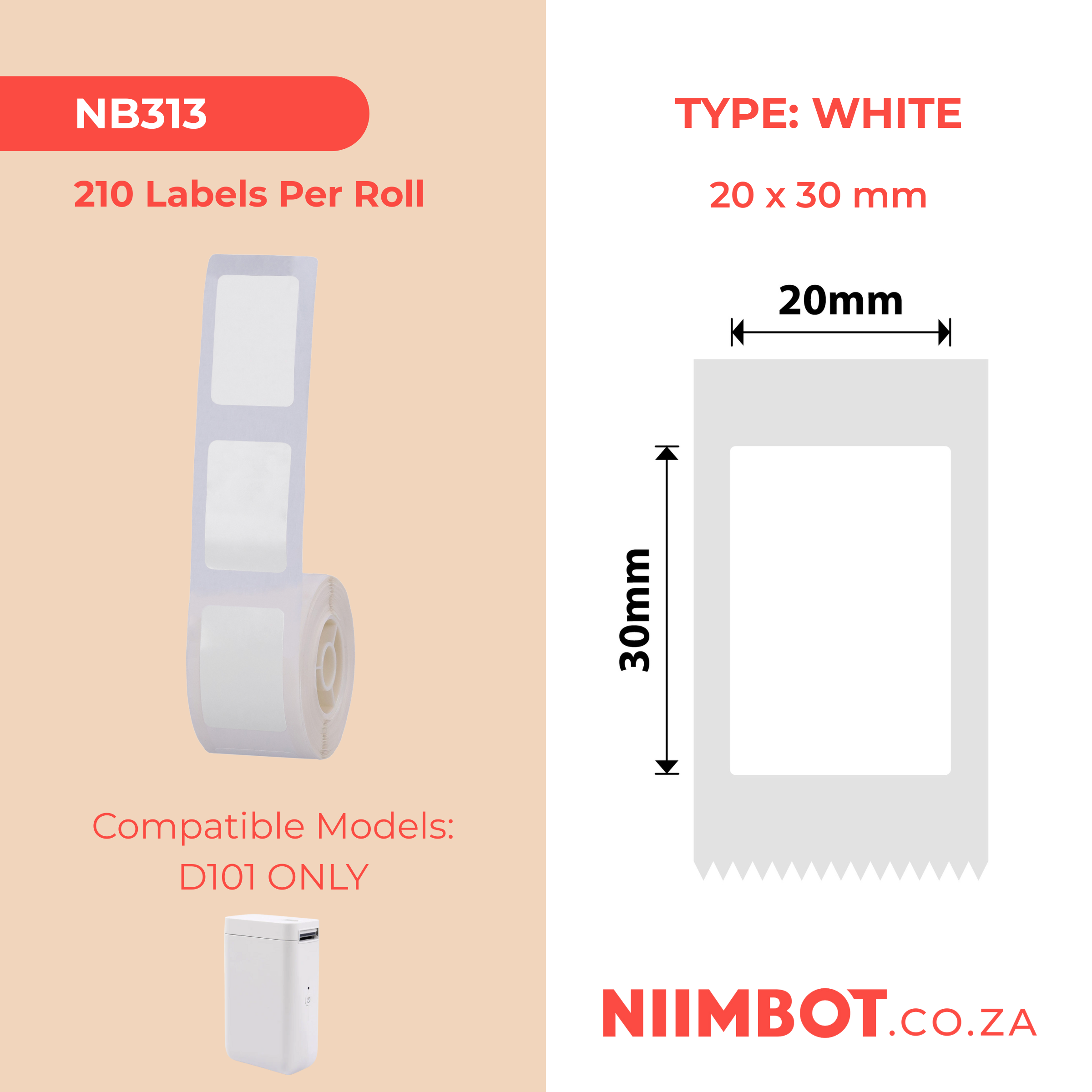 NB313 - NIIMBOT - D101 KUPHELA - R20*30 - 210 AMALEBO NGOKUQONGA NGAWO - OKUMHLOPHE